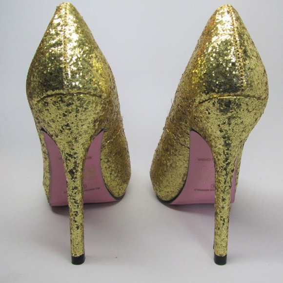 Leg Avenue Size 6 Gold Pumps Center Stage Bling Stiletto Heel Platform Glitter - Picture 4 of 9